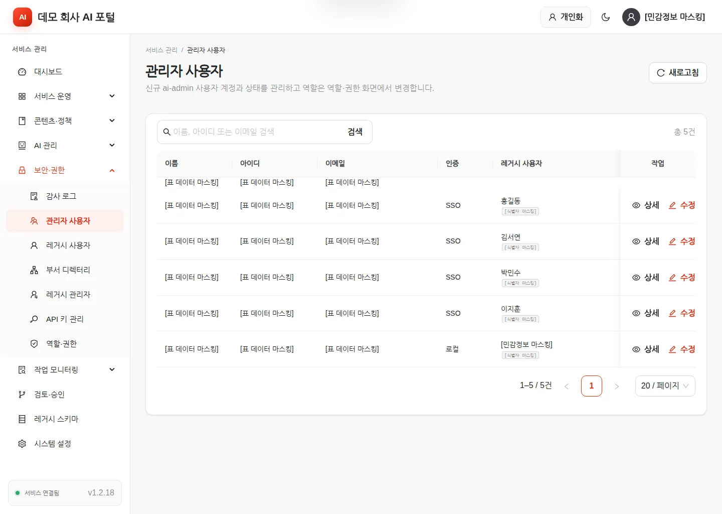 관리자 사용자 — 인증 방식과 연결된 레거시 사용자