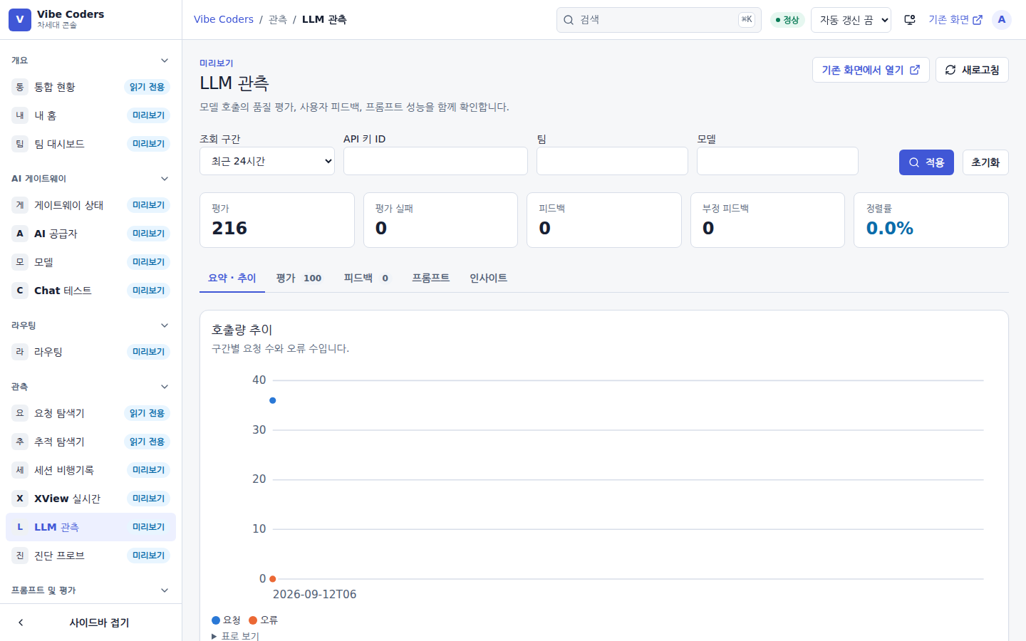 LLM 관측 — 모델별 토큰·지연·오류율