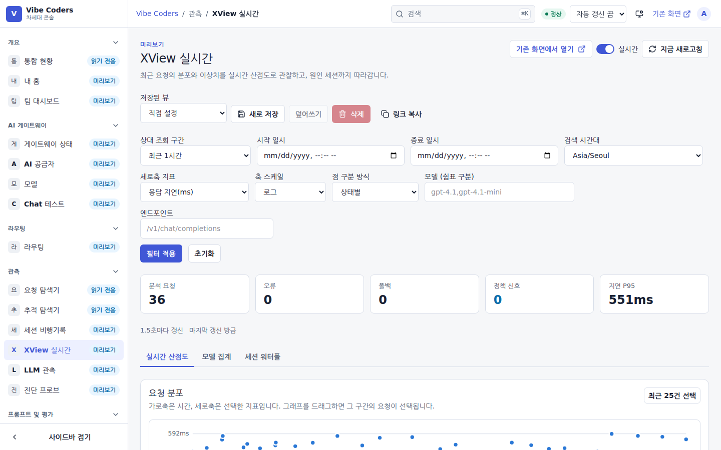 XView 실시간 — 응답시간 분포를 점으로 본다